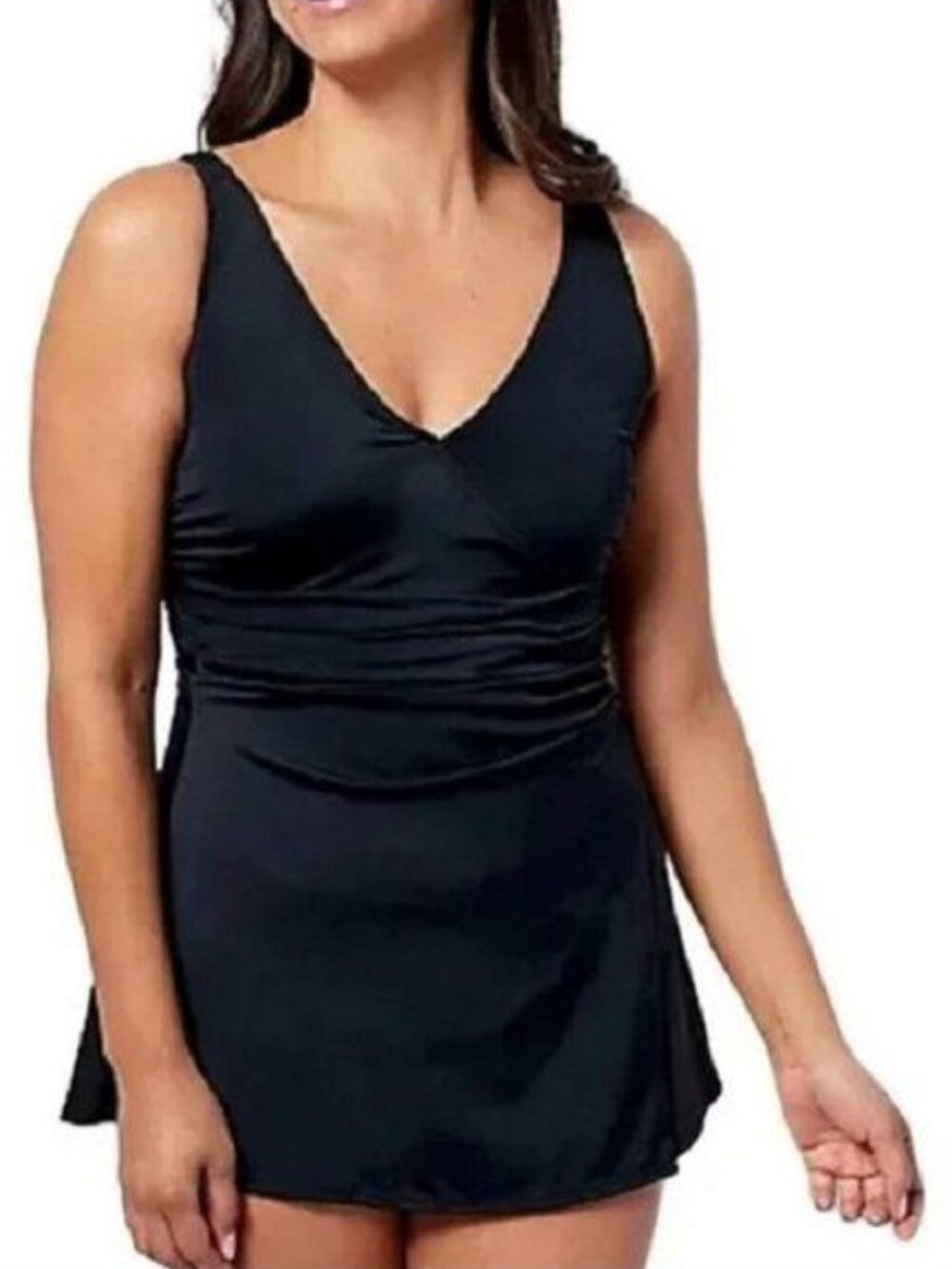 Denim & Co. Beach V Neck Wrap Front Swim Dress 14 (202)